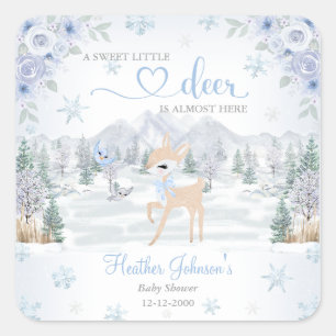 Winter Reh Blaue Schneeflocke Baby Shower Quadratischer Aufkleber