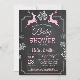 Winter-Reh-Schneeflocken-Mädchen-Baby-Shower-Einla Einladung