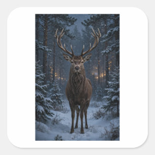 Winter Reh Wald Quadratischer Aufkleber