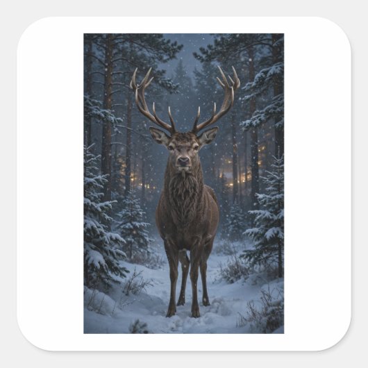Winter Reh Wald Quadratischer Aufkleber (Vorderseite)