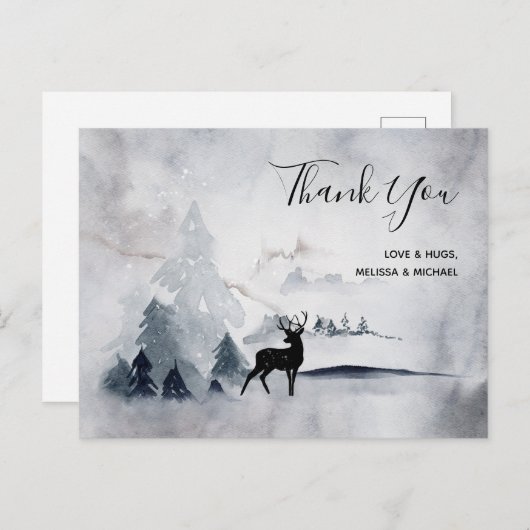 Winter Reindeer Rustic Graue Weihnachten Vielen Da Postkarte (Vorne/Hinten)