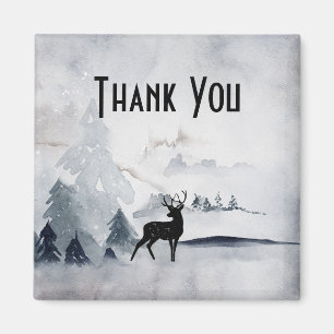 Winter Reindeer Rustic Gray Watercolor Vielen Dank Magnet