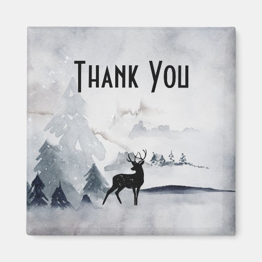 Winter Reindeer Rustic Gray Watercolor Vielen Dank Magnet (Vorne)