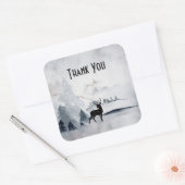 Winter Reindeer Rustic Gray Watercolor Vielen Dank Quadratischer Aufkleber (Umschlag)