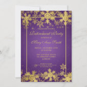 Winter Rente Party Gold Lila Schneeflocken Einladung (Vorderseite)