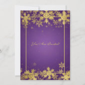 Winter Rente Party Gold Lila Schneeflocken Einladung (Rückseite)