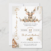 Winter Rentier Blumenweihnachtsfest Party Einladung (Vorderseite)