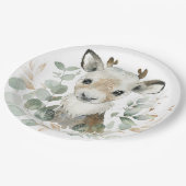 Winter Rentier Eucalyptus Gold Baby Dusche Party Pappteller (Schrägansicht)