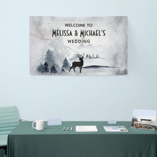 Winter Rentier Rustikale Hochzeit mit grauem Wasse Banner (Messeveranstaltung)