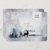 Winter Rentier Rustikale Hochzeit mit grauem Wasse Einladung (Vorne/Hinten)