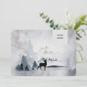 Winter Rentier Rustikale Hochzeit mit grauem Wasse Einladung (Stehend Vorderseite)