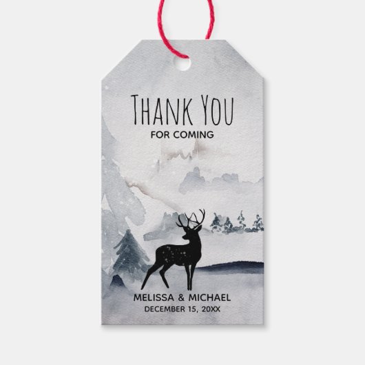 Winter Rentier Rustikale Hochzeit mit grauem Wasse Geschenkanhänger (Vorderseite)