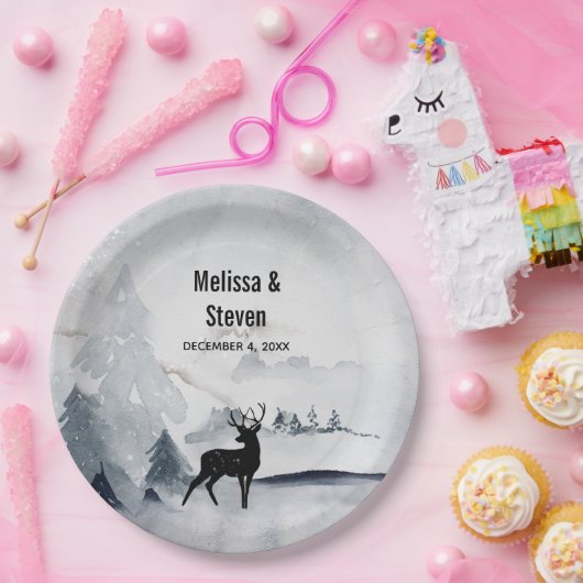 Winter Rentier Rustikale Hochzeit mit grauem Wasse Pappteller (Party)
