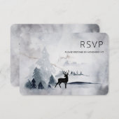 Winter Rentier Rustikale Hochzeit mit grauem Wasse RSVP Karte (Vorne/Hinten)