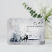 Winter Rentier Rustikale Hochzeit mit grauem Wasse RSVP Karte (Stehend Vorderseite)