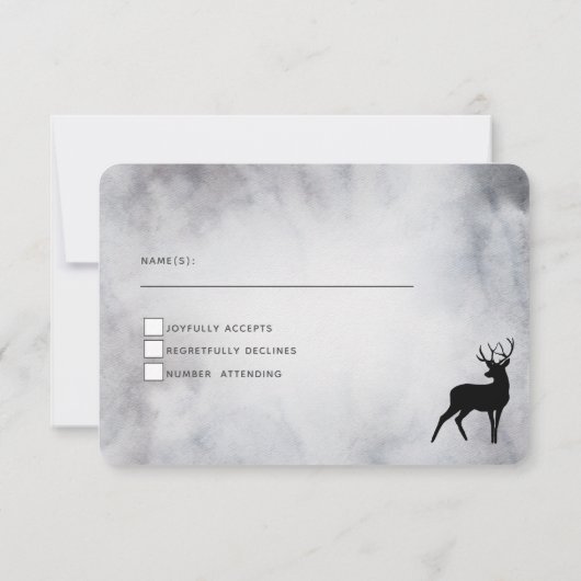 Winter Rentier Rustikale Hochzeit mit grauem Wasse RSVP Karte (Rückseite)