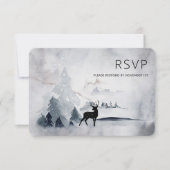 Winter Rentier Rustikale Hochzeit mit grauem Wasse RSVP Karte (Vorderseite)