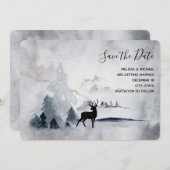 Winter Rentier Rustikale Hochzeit mit grauem Wasse Save The Date (Vorne/Hinten)