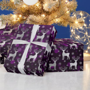 Winter Rentier & Schneeflocken Bokeh & Silberpfeif Geschenkpapier