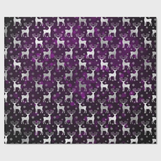 Winter Rentier & Schneeflocken Bokeh & Silberpfeif Geschenkpapier (Flach)