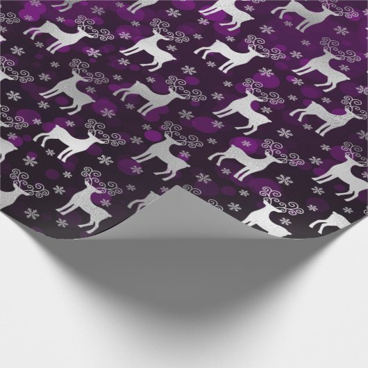 Winter Rentier & Schneeflocken Bokeh & Silberpfeif Geschenkpapier (Ecke)
