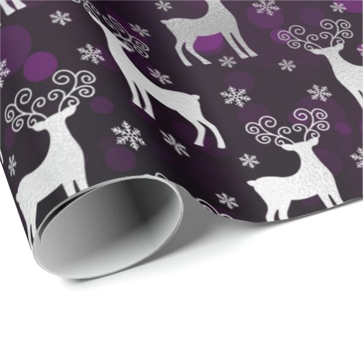 Winter Rentier & Schneeflocken Bokeh & Silberpfeif Geschenkpapier (Rolleneckpunkt)