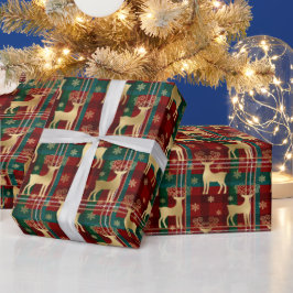 Winter Rentier & Schneeflocken Tartan & Goldenen F Geschenkpapier