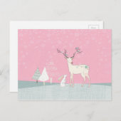 Winter Rentier und Sonne im sinkenden Schnee Postkarte (Vorne/Hinten)