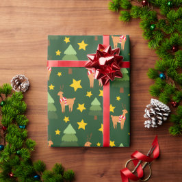 Winter Rentiere Spruce Tree und Gelbe Sterne Dunke Geschenkpapier