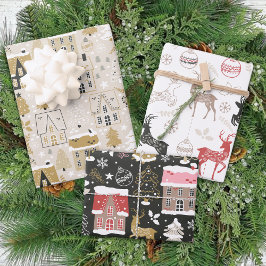 Winter Rentierhäuser Traditionelle Weihnachtsfeier Geschenkpapier Set