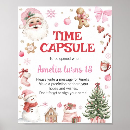 Winter Retro Christmas Birthday Time Capsule Sign Poster (Vorne)