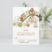 Winter Retro Owls Floral Holiday RSVP Card Einladung (Stehend Vorderseite)