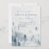 Winter Reverie | Blaue Wasserfarben-Pine-Hochzeit Save The Date (Vorderseite)