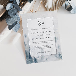Winter Reverie Monogram Hochzeit Silber Folieneinladung