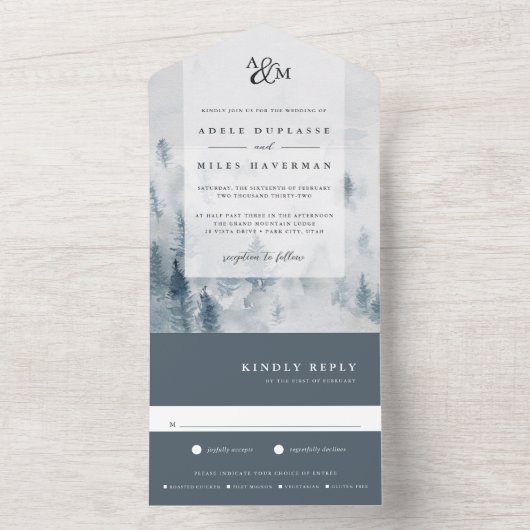 Winter Reverie Monogram Wedding All In One Einladung (Innen Boden)