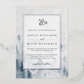 Winter Reverie Monogram Wedding Silver Folieneinladung (Vorderseite)