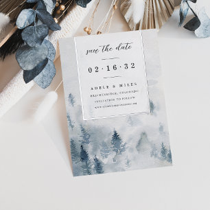 Winter Reverie Wasserfarben-Wald Save-the-Date-K Folieneinladung