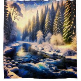 "Winter River at Sunrise" Duschvorhang