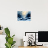 Winter River Bend - Abstrakte Foggy Forest Scene Poster (Heimbüro)