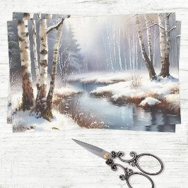 Winter River Birch Trees Decoupage Seidenpapier