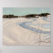 Winter River Cabin Landschaftsposter Poster (Vorne)