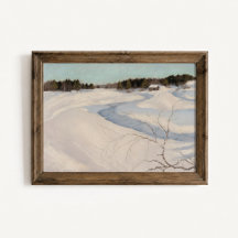 Winter River Cabin Landschaftsposter