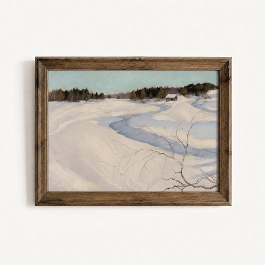 Winter River Cabin Landschaftsposter Poster