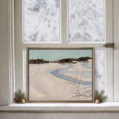 Winter River Cabin Landschaftsposter Poster
