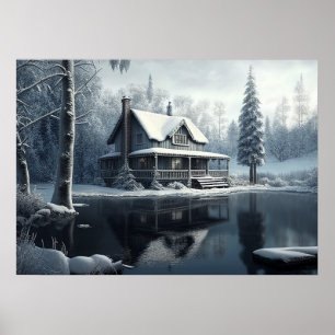 Winter River Landschaft Poster