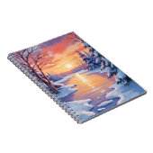 Winter River Sunset Landscape Snow Watercolor Notizblock (Rechte Seite)