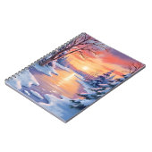 Winter River Sunset Landscape Snow Watercolor Notizblock (Linke Seite)