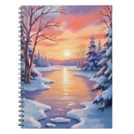 Winter River Sunset Landscape Snow Watercolor Notizblock
