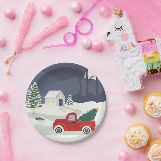 Winter Road Red LKW Weihnachten Pappteller (Party)