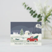 Winter Road Red LKW Weihnachten Postkarte (Stehend Vorderseite)